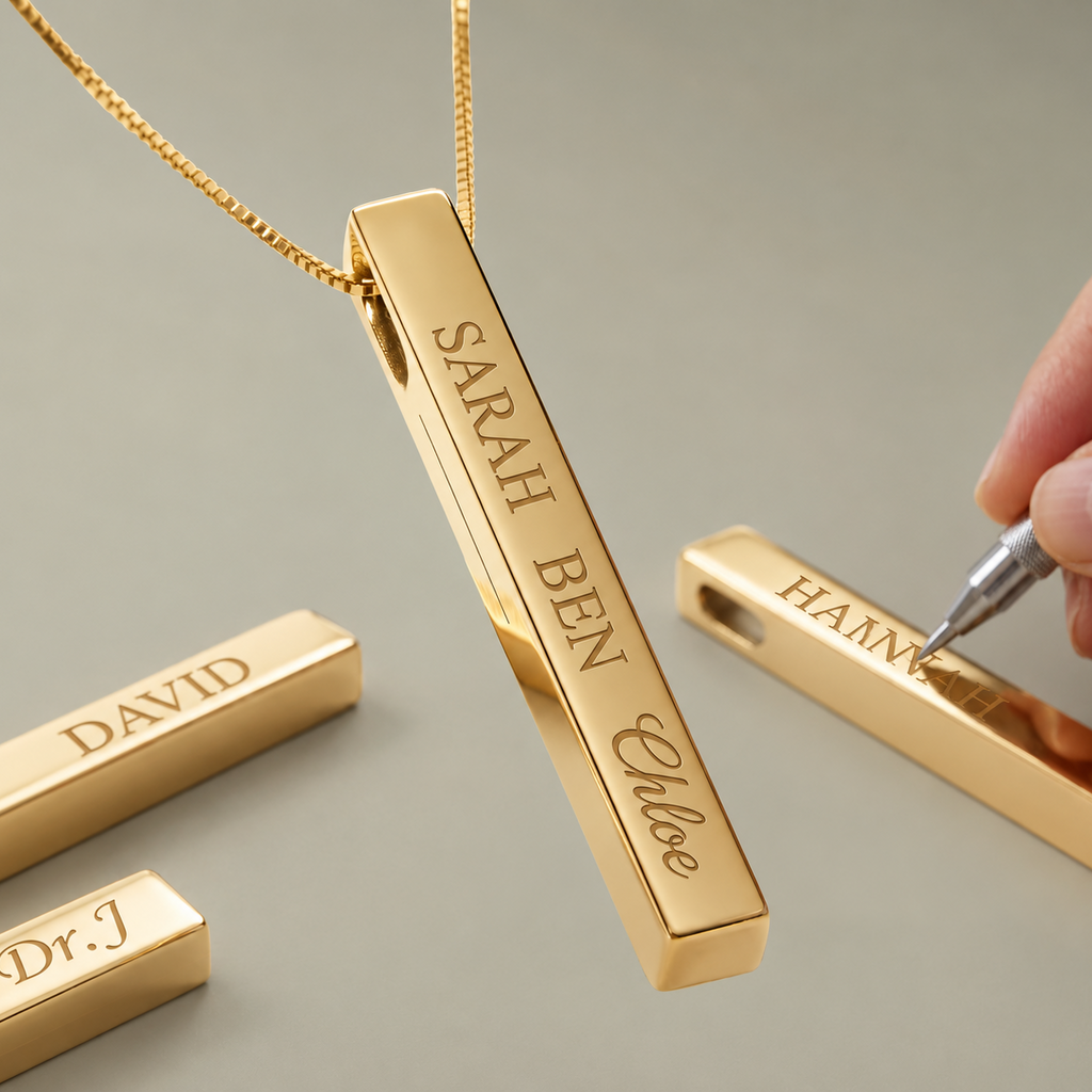 Collar personalizado barra vertical nombre | Colgante grabado en acero inoxidable 